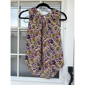 Veronica Beard Silk Sleeveless Blouse Blue Paisley Cutout High Neck Top 2 Luxury